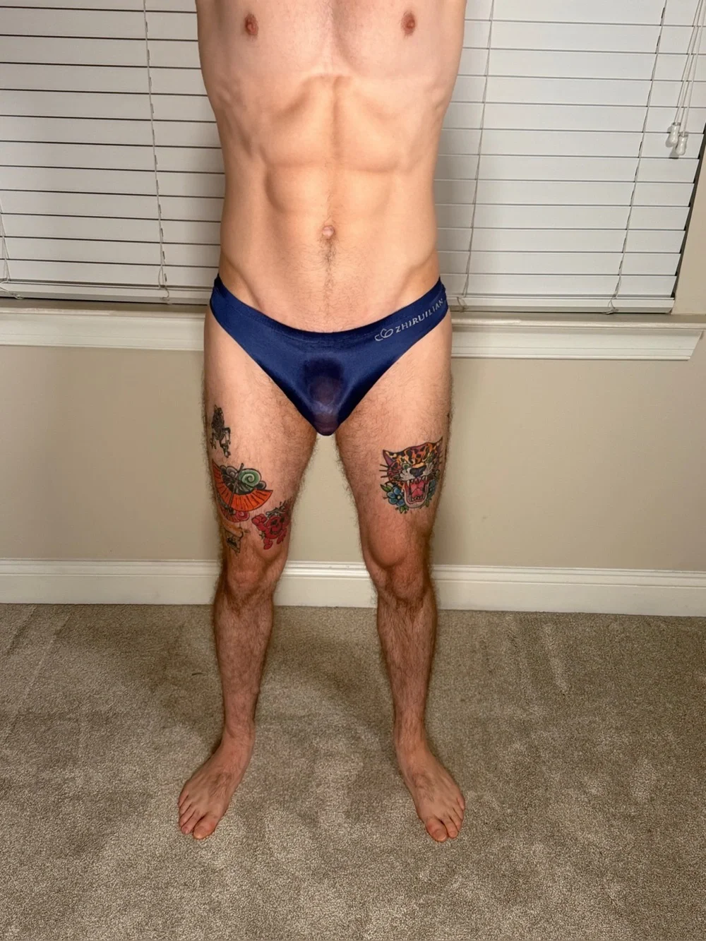 Men's Navy Blue  Seamless Stretch Thong medium